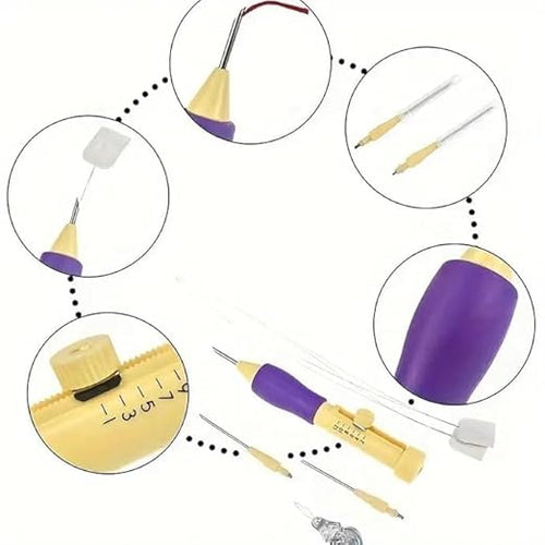 Punch Needle Embroidery Set, 3 Sizes Needle Pens for Craft Sewing & Knitting, Purple Punch Needle Kit for Embroidery Art - Purple