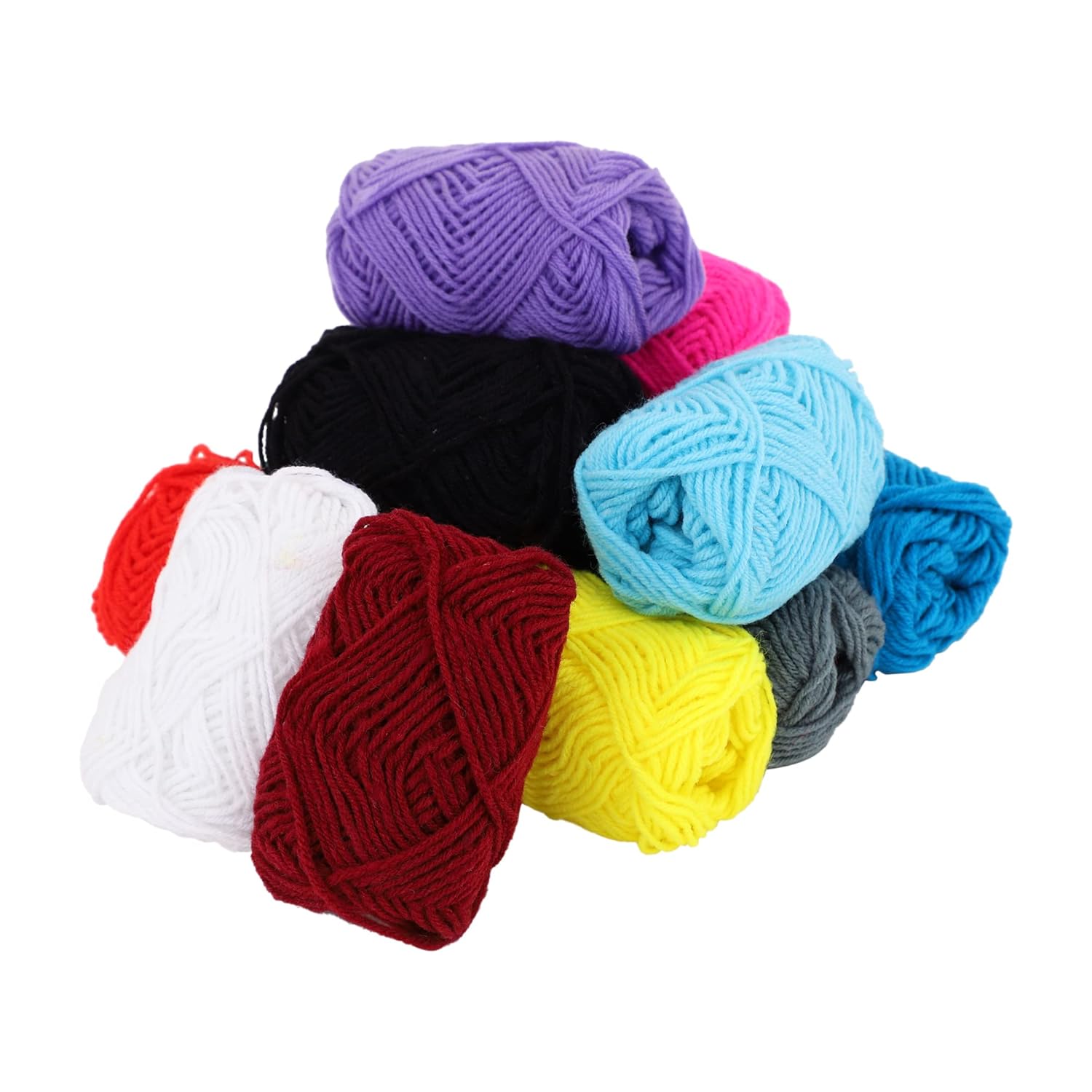 Queen Enterprise 12-Piece Combo: Premium Wool Yarn For Knitting,Soft Fingering Craft With Crochet Hook Needle&Dyed Thread (12 Multicolor)