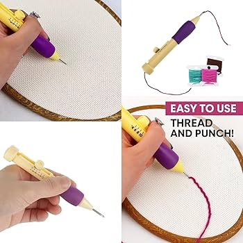 Punch Needle Embroidery Set, 3 Sizes Needle Pens for Craft Sewing & Knitting, Purple Punch Needle Kit for Embroidery Art - Purple