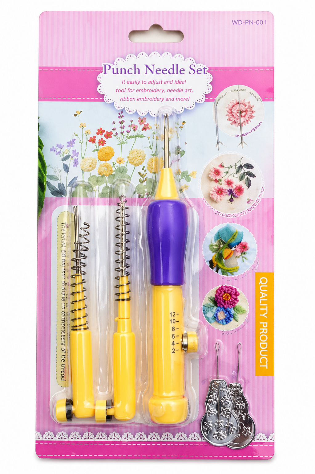 Punch Needle Embroidery Set, 3 Sizes Needle Pens for Craft Sewing & Knitting, Purple Punch Needle Kit for Embroidery Art - Purple